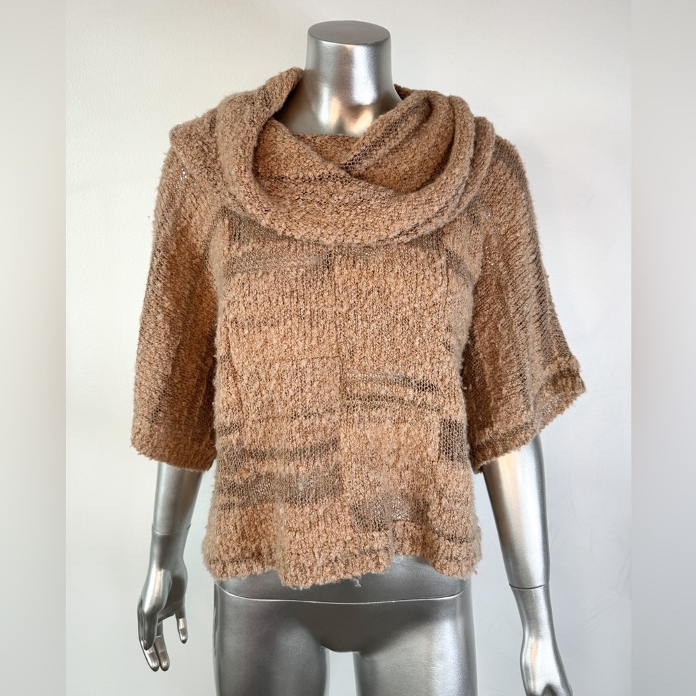 Gianni Bini sweater boiled wool boucle open knit cowl neck crop large